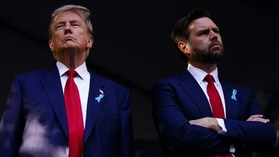 Former US President and Republican presidential candidate Donald Trump (L) and US Senator from Ohio and Republican vice presidential candidate J.D. Vance attend a remembrance ceremony on the 23rd anniversary of the September 11 terror attack on the World Trade Center at Ground Zero, in New York City on September 11, 2024. (Photo by Adam GRAY / AFP) (AFP) Former US President and Republican presidential candidate Donald Trump (L) and US Senator from Ohio and Republican vice presidential candidate J.D. Vance attend a remembrance ceremony on the 23rd anniversary of the September 11 terror attack on the World Trade Center at Ground Zero, in New York City on September 11, 2024. (Photo by Adam GRAY / AFP) (AFP)