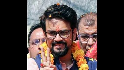 Former Union minister and Member of Parliament Anurag Thakur called Congress an “anti-farmer party”. Anurag reached Panchkula on the first day of Navratras and paid obeisance at Mata Mansa Devi. (ANI File)
