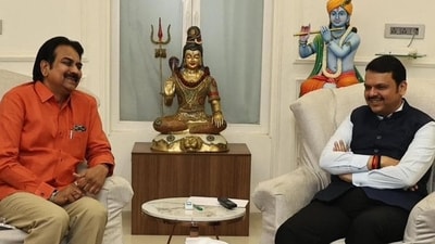 A file photo of Harshvardhan Patil with Maharashtra Deputy Chief Minister Devendra Fadnavis. (HT) A file photo of Harshvardhan Patil with Maharashtra Deputy Chief Minister Devendra Fadnavis. (HT)