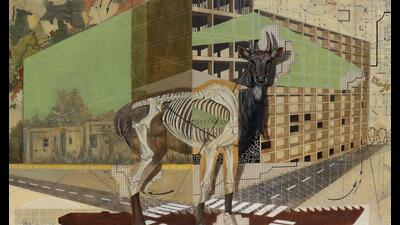 In Crossing (2021-2022) Deepak Kumar uses natural elements mixed with urban themes to showcase ecological issues. (IMAGE COURTESY: RICHA ARYA AND DEEPAK KUMAR) In Crossing (2021-2022) Deepak Kumar uses natural elements mixed with urban themes to showcase ecological issues. (IMAGE COURTESY: RICHA ARYA AND DEEPAK KUMAR)