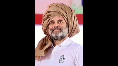 Leader of Opposition in Lok Sabha and Congress leader Rahul Gandhi during the public meeting ahead of Haryana Assembly elections, in Nuh on Thursday. (ANI)