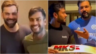Mehidy Hasan gifts his bats to Virat Kohli and Rohit Sharma (X) Mehidy Hasan gifts his bats to Virat Kohli and Rohit Sharma (X)