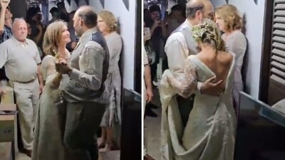 The image shows a couple in Jerusalem having their first dance inside a bunker during Iran’s attack on Israel. (X/@Saul_Sadka)