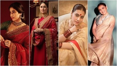 Janhvi Kapoor, Kareena Kapoor, Kajol and Rani Mukerji stun in gorgeous ethnic looks. Janhvi Kapoor, Kareena Kapoor, Kajol and Rani Mukerji stun in gorgeous ethnic looks.