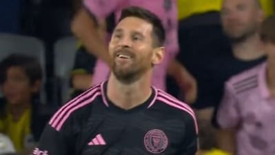 Lionel Messi celebrates after scoring a free-kick goal (X) Lionel Messi celebrates after scoring a free-kick goal (X)