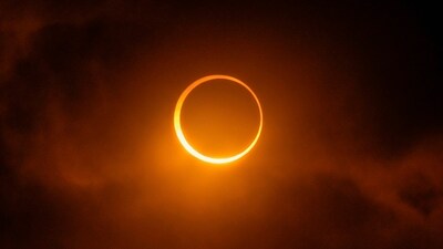 The moon moves past the sun during an annular solar eclipse in Puerto San Julian, Argentina, Wednesday, Oct. 2, 2024. (AP) The moon moves past the sun during an annular solar eclipse in Puerto San Julian, Argentina, Wednesday, Oct. 2, 2024. (AP)