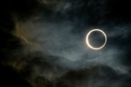 The moon moves past the sun during an annular solar eclipse in Puerto San Julian, Argentina, Wednesday, Oct. 2, 2024. (AP Photo/Natacha Pisarenko) (AP) The moon moves past the sun during an annular solar eclipse in Puerto San Julian, Argentina, Wednesday, Oct. 2, 2024. (AP Photo/Natacha Pisarenko) (AP)