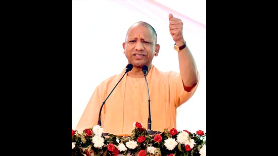 Chief minister Yogi Adityanath addresses the public meeting ahead of Haryana Assembly elections, at Safidon, in Jind on Thursday. (Yogi Adityanath X)