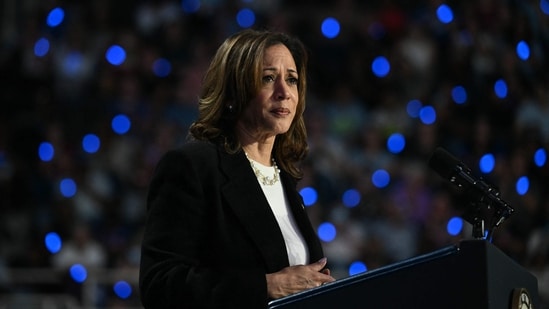 US Vice President and Democratic presidential candidate Kamala Harris speaks at a campaign rally at the Bojangles Coliseum in Charlotte, North Carolina, on September 12, 2024. (Photo by Jim WATSON / AFP) (AFP)