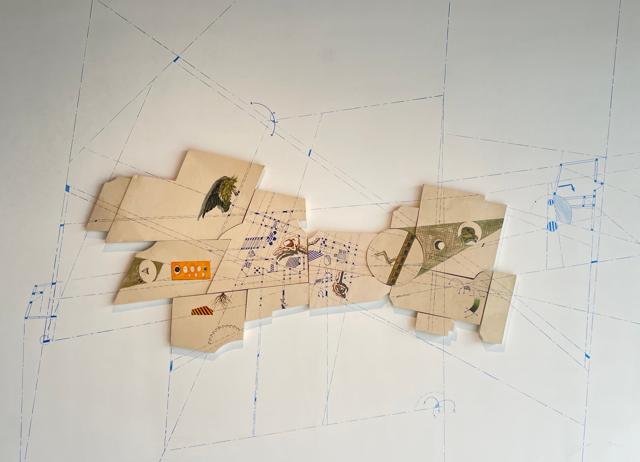 Warning Line (2023) uses the skeleton of a green pigeon to depict species endangered by urbanisation. (IMAGE COURTESY: RICHA ARYA AND DEEPAK KUMAR) Warning Line (2023) uses the skeleton of a green pigeon to depict species endangered by urbanisation. (IMAGE COURTESY: RICHA ARYA AND DEEPAK KUMAR)