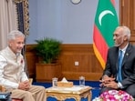 External affairs minister S Jaishankar with Maldives President Mohamed Muizzu in August. (Photo from X)