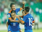 Football legend Sunil Chhetri with his India teammates