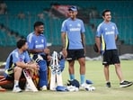 Indian cricketers during a practice session in Gwalior's new stadium Indian cricketers during a practice session in Gwalior's new stadium