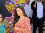 Katrina Kaif looks gorgeous in this red saree at the Mumbai airport.