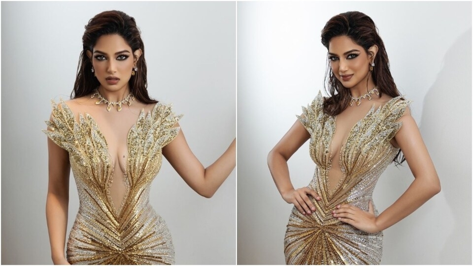 Miss Universe 2021 Harnaaz Sandhu steals the show in sultry gold gown at Miss Cosmo 2024 in Vietnam | Fashion Trends