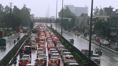 Vehicles stuck in a traffic jam due to the waterlogged roads following heavy rainfall near Hero Honda Chowk at the Delhi-Gurugram Expressway (ANI) Vehicles stuck in a traffic jam due to the waterlogged roads following heavy rainfall near Hero Honda Chowk at the Delhi-Gurugram Expressway (ANI)