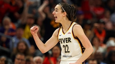 FILE PHOTO: Jun 30, 2024; Phoenix, Arizona, USA; Indiana Fever guard Caitlin Clark (22) reacts during the second half of the game against the Phoenix Mercury at Footprint Center. Mandatory Credit: Mark J. Rebilas-USA TODAY Sports/File Photo (USA TODAY Sports via Reuters Con)