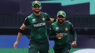 Pakistan's Babar Azam celebrates with Shaheen Shah Afridi during T20 World Cup 2024 (REUTERS)