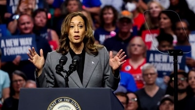 US Vice President Kamala Harris speaks during a campaign event in Madison, Wisconsin, US, on Friday, Sept. 20, 2024. Harris on Friday spotlighted the death of a woman in Georgia who was unable to obtain access to a legal abortion, laying the blame on Donald Trump and his role in the US Supreme Court overturning protections for the procedure. Photographer: Alex Wroblewski/Bloomberg (Bloomberg) US Vice President Kamala Harris speaks during a campaign event in Madison, Wisconsin, US, on Friday, Sept. 20, 2024. Harris on Friday spotlighted the death of a woman in Georgia who was unable to obtain access to a legal abortion, laying the blame on Donald Trump and his role in the US Supreme Court overturning protections for the procedure. Photographer: Alex Wroblewski/Bloomberg (Bloomberg)