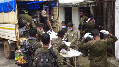 Security personnel shift the mortal remains of the Maoists, killed in an encounter with security forces, to a government hospital, in Narayanpur district. (PTI) Security personnel shift the mortal remains of the Maoists, killed in an encounter with security forces, to a government hospital, in Narayanpur district. (PTI)