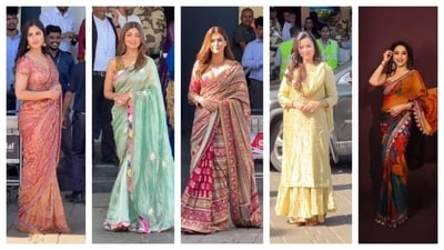 Gear up to diversify your festive wardrobe with show-stopping looks this season. Bollywood divas glammed up with standout ethnic wear that is sure to elevate your festive season style. From the vibrant saree airport looks of Katrina Kaif, Shilpa Shetty, and Kriti Sanon to Shraddha Kapoor's stunning sharara suit, here are today's best-dressed celebs who can be your festive style muse. (Instagram) Gear up to diversify your festive wardrobe with show-stopping looks this season. Bollywood divas glammed up with standout ethnic wear that is sure to elevate your festive season style. From the vibrant saree airport looks of Katrina Kaif, Shilpa Shetty, and Kriti Sanon to Shraddha Kapoor's stunning sharara suit, here are today's best-dressed celebs who can be your festive style muse. (Instagram)