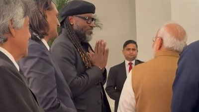 Chris Gayle meets PM Narendra Modi during Jamaican PM's official visit to India (Instagram/Chris Gayle) Chris Gayle meets PM Narendra Modi during Jamaican PM's official visit to India (Instagram/Chris Gayle)