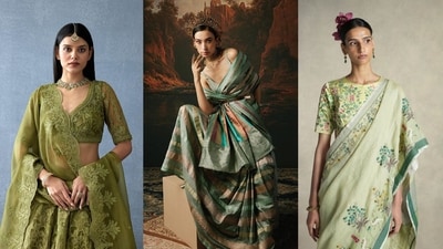 Traditional green outfit inspiration from designers from Navratri day 2. (Instagram) Traditional green outfit inspiration from designers from Navratri day 2. (Instagram)