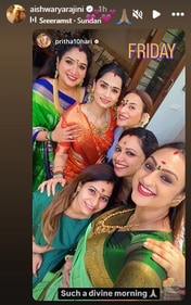 A screengrab of Aishwarya Rajinikanth's Instagram stories. A screengrab of Aishwarya Rajinikanth's Instagram stories.