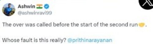 Screengrab of Ashwin's tweet on T20 World Cup controversy Screengrab of Ashwin's tweet on T20 World Cup controversy