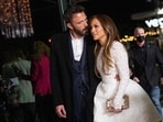 US actress Jennifer Lopez and actor Ben Affleck arrive for a special screening of "Marry Me" at the Directors Guild of America (DGA) in Los Angeles, February 8, 2022. 