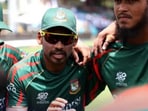 Bangladesh captain Najmul Hossain Shanto addresses his players