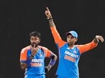 India's Suryakumar Yadav and Hardik Pandya during a T20 International cricket match India's Suryakumar Yadav and Hardik Pandya during a T20 International cricket match