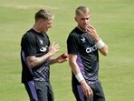 England's Brydon Carse, left, chats with Olly Stone during a practice session, in Multan, Pakistan England's Brydon Carse, left, chats with Olly Stone during a practice session, in Multan, Pakistan