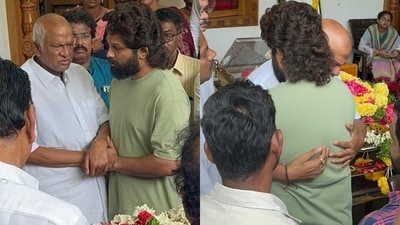 Allu Arjun consoled Rajendra Prasad after his daughter Gayathri's death. Allu Arjun consoled Rajendra Prasad after his daughter Gayathri's death.