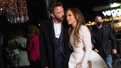 US actress Jennifer Lopez and actor Ben Affleck arrive for a special screening of "Marry Me" at the Directors Guild of America (DGA) in Los Angeles, February 8, 2022. (AFP) US actress Jennifer Lopez and actor Ben Affleck arrive for a special screening of "Marry Me" at the Directors Guild of America (DGA) in Los Angeles, February 8, 2022. (AFP)