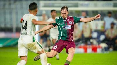 Greg Stewart, right, starred with a goal and two assists in Bagan’s 3-0 win. (Mohun Bagan Super Giant) Greg Stewart, right, starred with a goal and two assists in Bagan’s 3-0 win. (Mohun Bagan Super Giant)