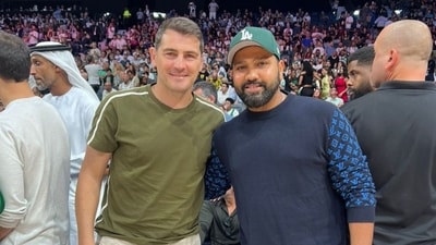 Rohit Sharma meets Iker Casillas at NBA Abu Dhabi Games 2024 (X Image) Rohit Sharma meets Iker Casillas at NBA Abu Dhabi Games 2024 (X Image)