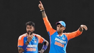 India's Suryakumar Yadav and Hardik Pandya during a T20 International cricket match (PTI) India's Suryakumar Yadav and Hardik Pandya during a T20 International cricket match (PTI)