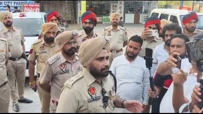Policement at the clash site in Jalalabad of Fazilka district on Saturday. Policement at the clash site in Jalalabad of Fazilka district on Saturday.