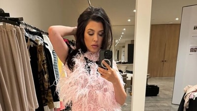 Kourtney Kardashian's Halloween decorations sparked outrage online, particularly an image of skeletons in a sexual position. (@kourtneykardash/Instagram)