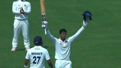 Tanush Kotian celebrates Tanush Kotian celebrates