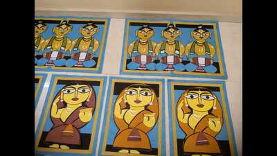 Two pandals in Lucknow will be adorned with Jamini Roy’s work. (HT) Two pandals in Lucknow will be adorned with Jamini Roy’s work. (HT)