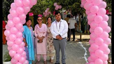 Voters wait outside a pink polling booth to cast their votes during the Haryana assembly election in Gurugram on Saturday. (HT PHOTO) Voters wait outside a pink polling booth to cast their votes during the Haryana assembly election in Gurugram on Saturday. (HT PHOTO)