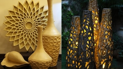 Some of the vases, lamps, planters, and urns on display at the exhibition. Artist Anju Kumar says she has crafted these with the aim to make a "beautiful statement" while allowing these to remain true to their functionality. Some of the vases, lamps, planters, and urns on display at the exhibition. Artist Anju Kumar says she has crafted these with the aim to make a "beautiful statement" while allowing these to remain true to their functionality.