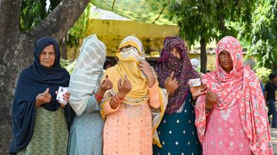 Women voters at a polling station in Punhana, Mewat on Saturday. (Parveen Kumar/HT Photo) Women voters at a polling station in Punhana, Mewat on Saturday. (Parveen Kumar/HT Photo)