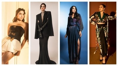 Get ready for the ultimate inspiration on how dark wardrobe, be it the classy black or the darker shades of cool tones, these divas stood out with their stunning looks. From Sharvari's dark coquette-core aesthetic to Ananya Panday exuding bold glamour in all-black, and Karisma Kapoor, Sonakshi Sinha acing their looks in shades of blue and green; these style divas are the perfect muses for building a dark, statement-worthy wardrobe. (Instagram) Get ready for the ultimate inspiration on how dark wardrobe, be it the classy black or the darker shades of cool tones, these divas stood out with their stunning looks. From Sharvari's dark coquette-core aesthetic to Ananya Panday exuding bold glamour in all-black, and Karisma Kapoor, Sonakshi Sinha acing their looks in shades of blue and green; these style divas are the perfect muses for building a dark, statement-worthy wardrobe. (Instagram)