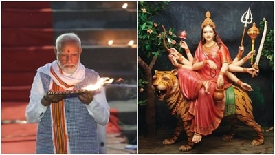 Prime Minister Narendra Modi, on October 5, shared a video of Maa Chandraghanta’s prayers on his X profile and offered his prayers and salutations to Maa Chandraghanta. (Instagram/@narendramodi, Pinterest) Prime Minister Narendra Modi, on October 5, shared a video of Maa Chandraghanta’s prayers on his X profile and offered his prayers and salutations to Maa Chandraghanta. (Instagram/@narendramodi, Pinterest)