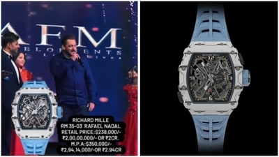 Salman Khan sported a Richard Mille RM 35-03 Automatic Winding Rafael Nadal watch with sapphire crystals. (Instagram/@theindianhorology, www.richardmille.com) Salman Khan sported a Richard Mille RM 35-03 Automatic Winding Rafael Nadal watch with sapphire crystals. (Instagram/@theindianhorology, www.richardmille.com)
