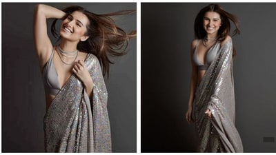 Tara Sutaria shows how well grey and sequins go together. It can be pretty and girly, with the right feminine touch. Tara Sutaria shows how well grey and sequins go together. It can be pretty and girly, with the right feminine touch.