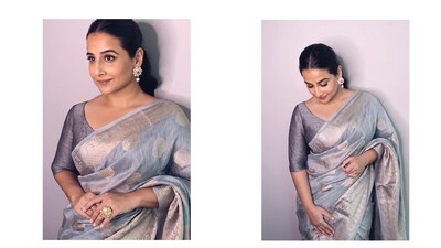 Vidya Balan's grey silk saree can be another option. Silk never goes out of style and neither does Vidya. Vidya Balan's grey silk saree can be another option. Silk never goes out of style and neither does Vidya. 